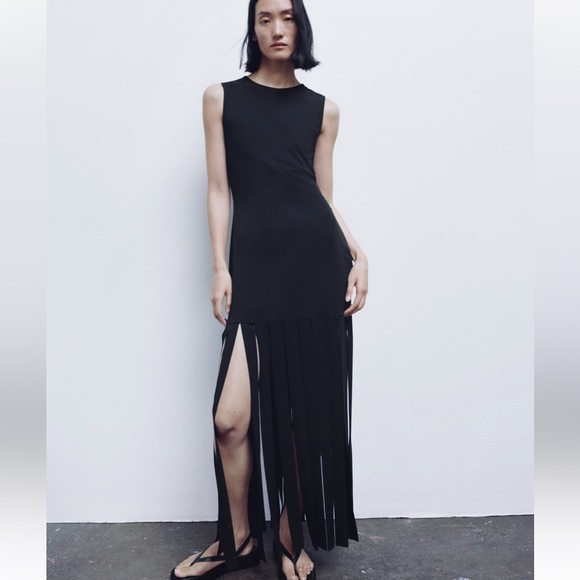 RARE ZARA LONG FRINGED DRESS - Picture 5 of 11